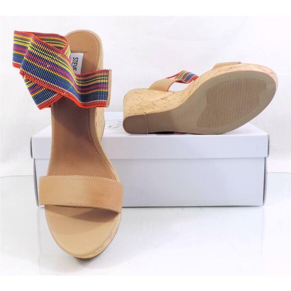 Steve Madden Roper Platform Wedge Sandal Heels Nude Bright Multi Size 9.5 - Picture 8 of 8